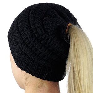 High bun or ponytail hat for cold weather